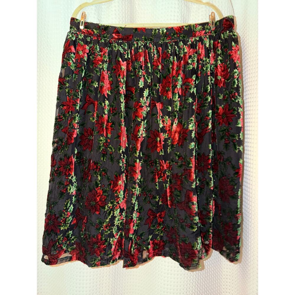ModCloth Velvet Burnout Poinsettia Holiday Skirt 1X